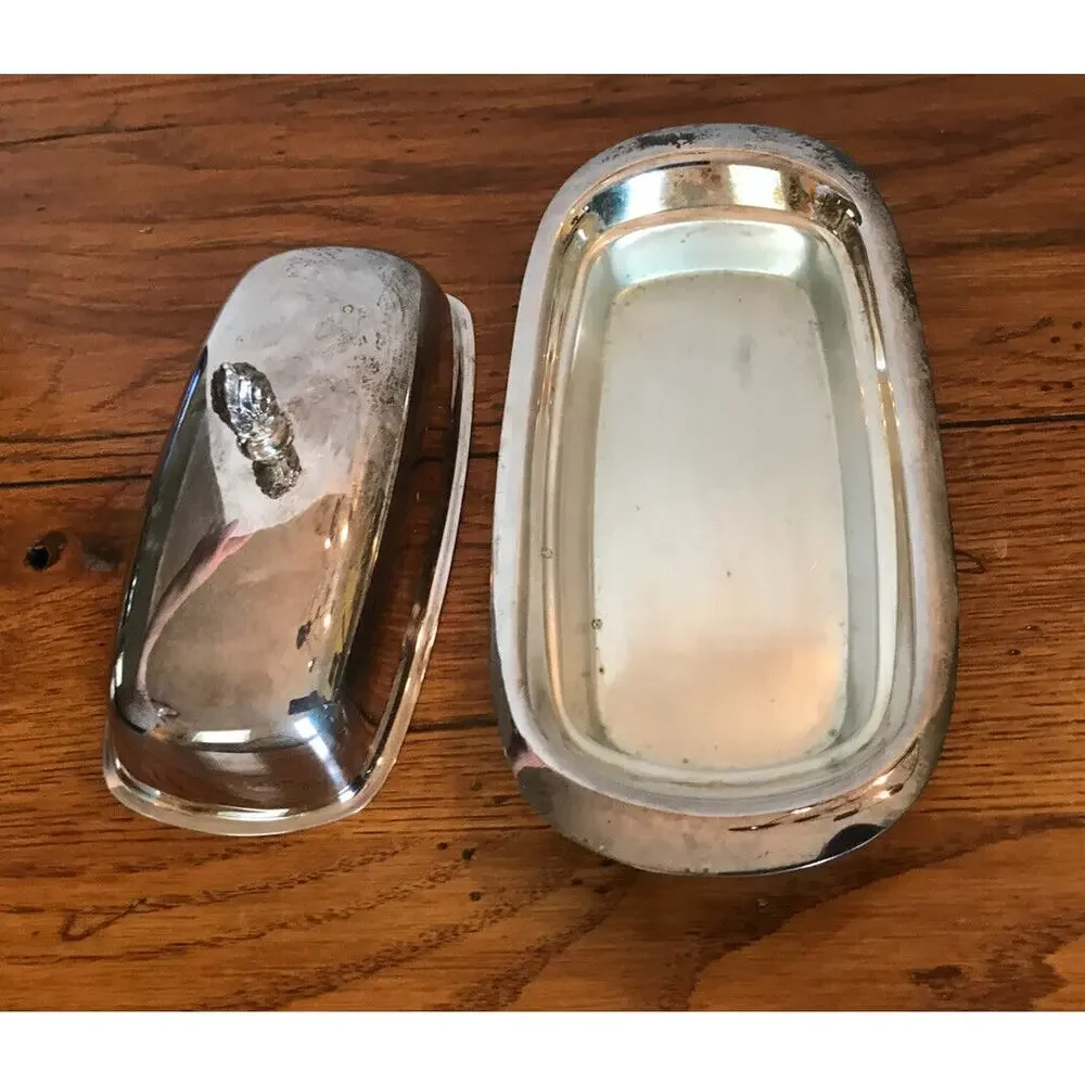 Vintage FB Rogers Silverplate Lidded Butter Dish Floral Handle